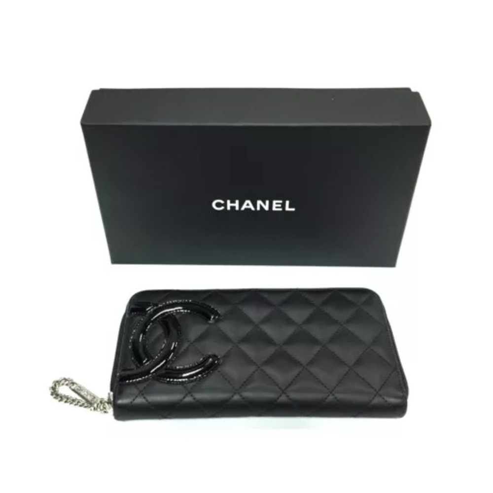 Auth New Chanel Cambon Y2K Zip Wallet +Box +Card Quilted Black Lambskin - Picture 13 of 14